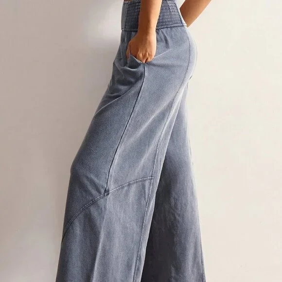 Grey Casual Women's Loose Wide Leg Washed Pants - Picture 7 of 7